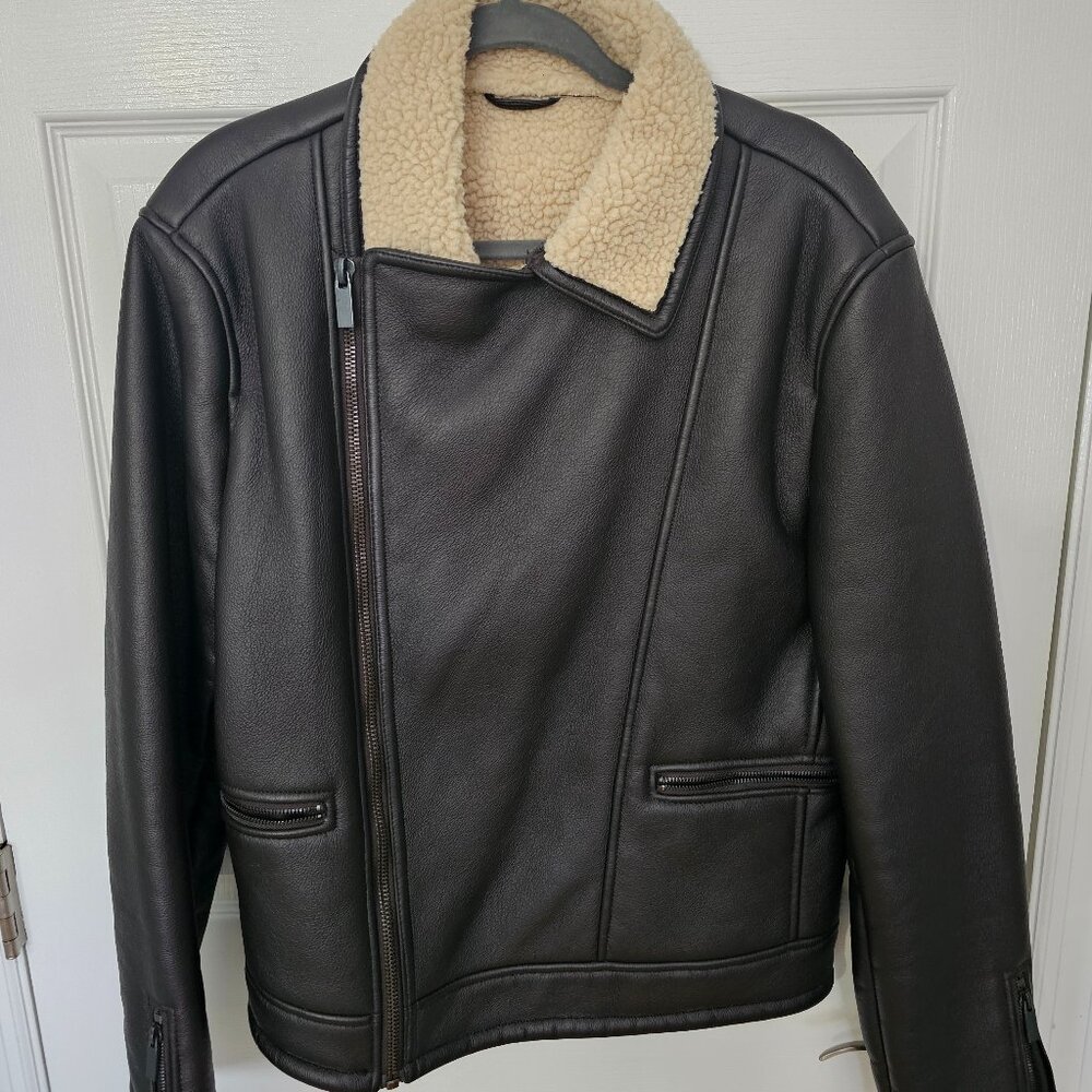 Men’s Faux-Leather Sherpa-Collar Moto Jacket